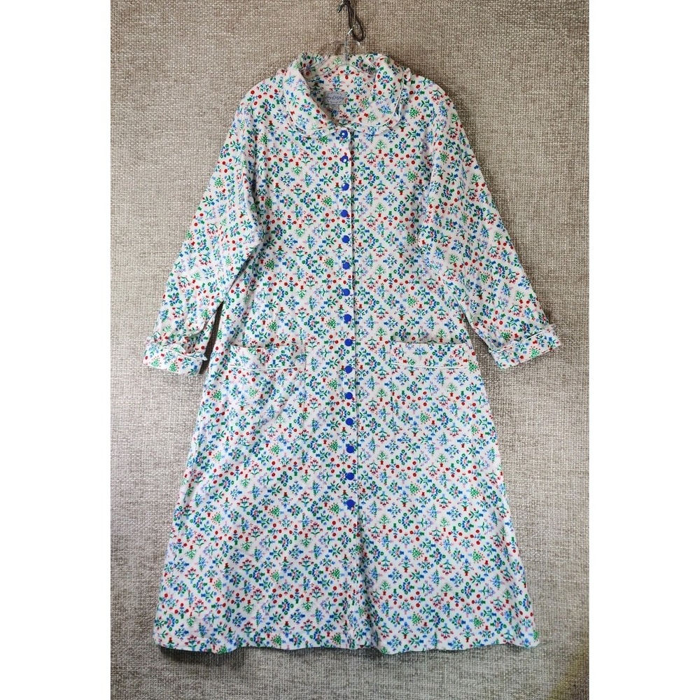 Lanz of Salzburg 100% Cotton Flannel Robe Housecoat Snaps Womens L Floral